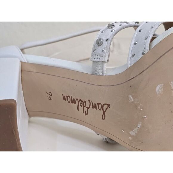 Sam Edelman "Yasha" White Leather Silver Studs Strappy Heeled Sandals Size 7.5 - Picture 5 of 11